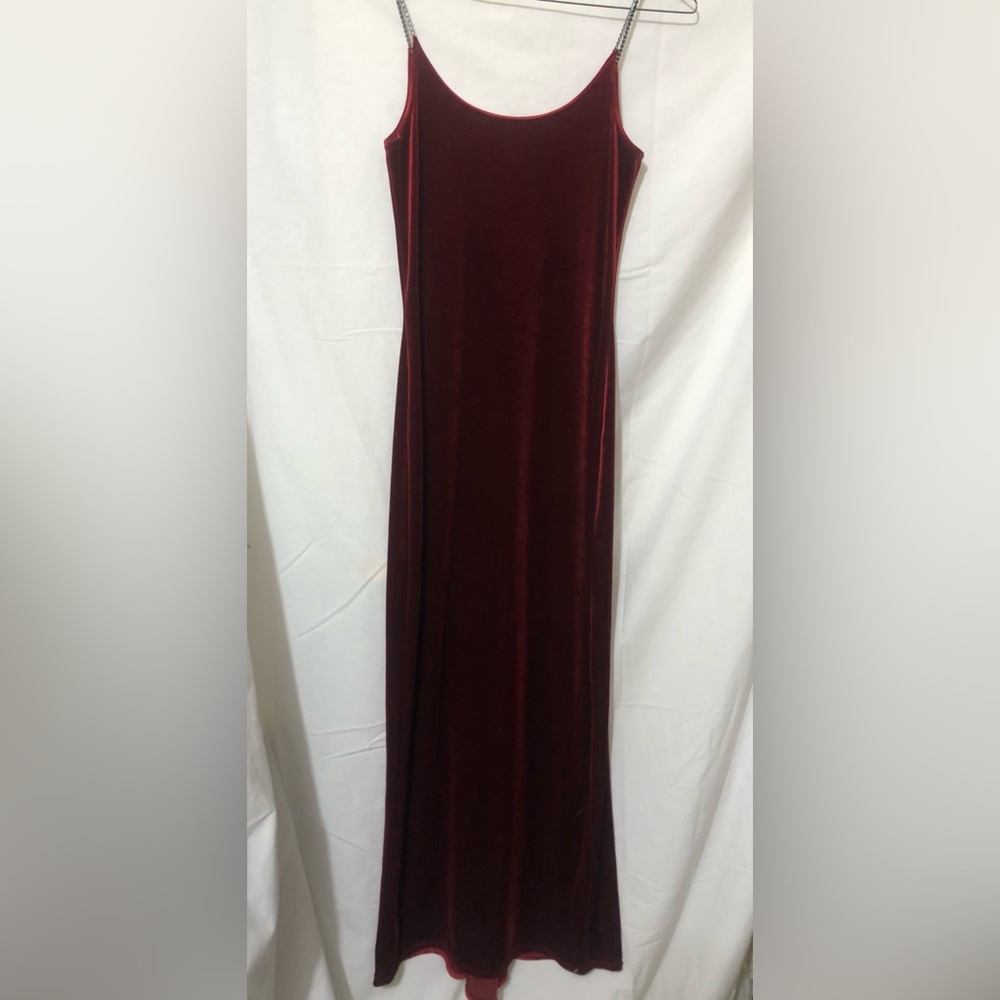 Red floor length velour dress